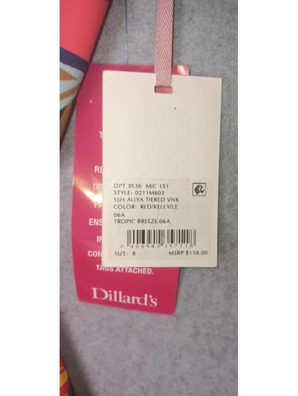 NWT! Alex Marie Aliya Tiered Vneck Dress Womens Size 8 Tropic Breeze Red Tie... - Picture 3 of 11
